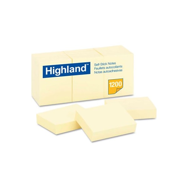 3M Highland Self-Stick Pads 6539YW, 1-1/2" x 2", Yellow, 100 Sheets, 12/Pack 6539YW - main